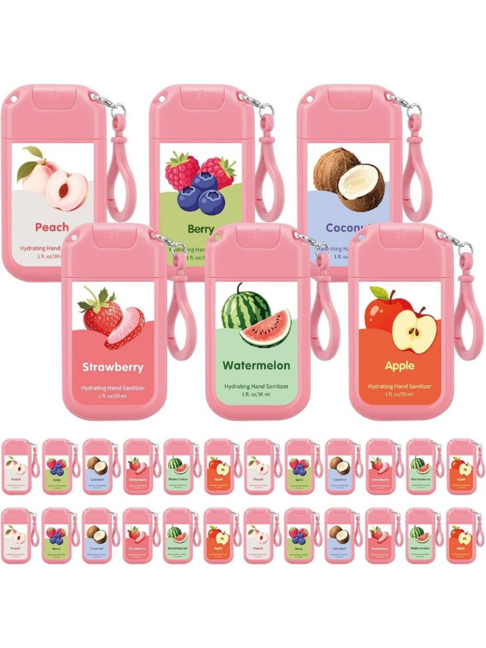 24 Pcs Mini Hand Sanitizer Spray - 1 Fl. oz, Fruity Scented, Pink Travel Size